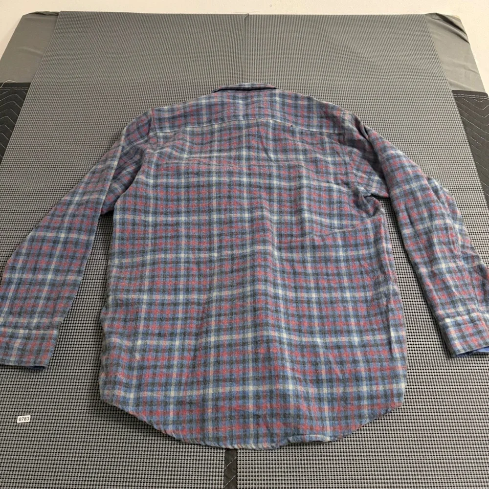 Vintage Sears Roebuck Men Blue Red Plaid Wool Blend Flannel Shirt Medium 0783